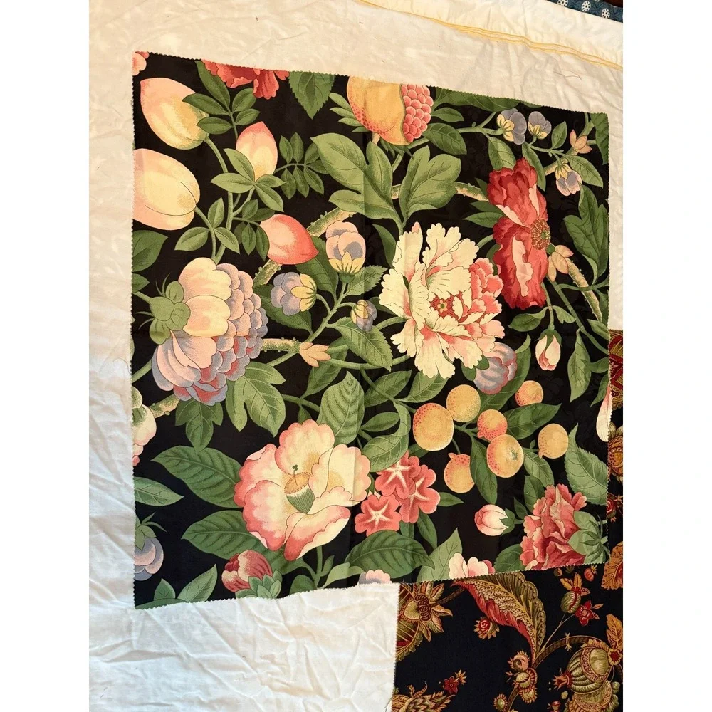Lot of 3 dark VTG BOTANICAL FLORAL print design fabrics plants  25
